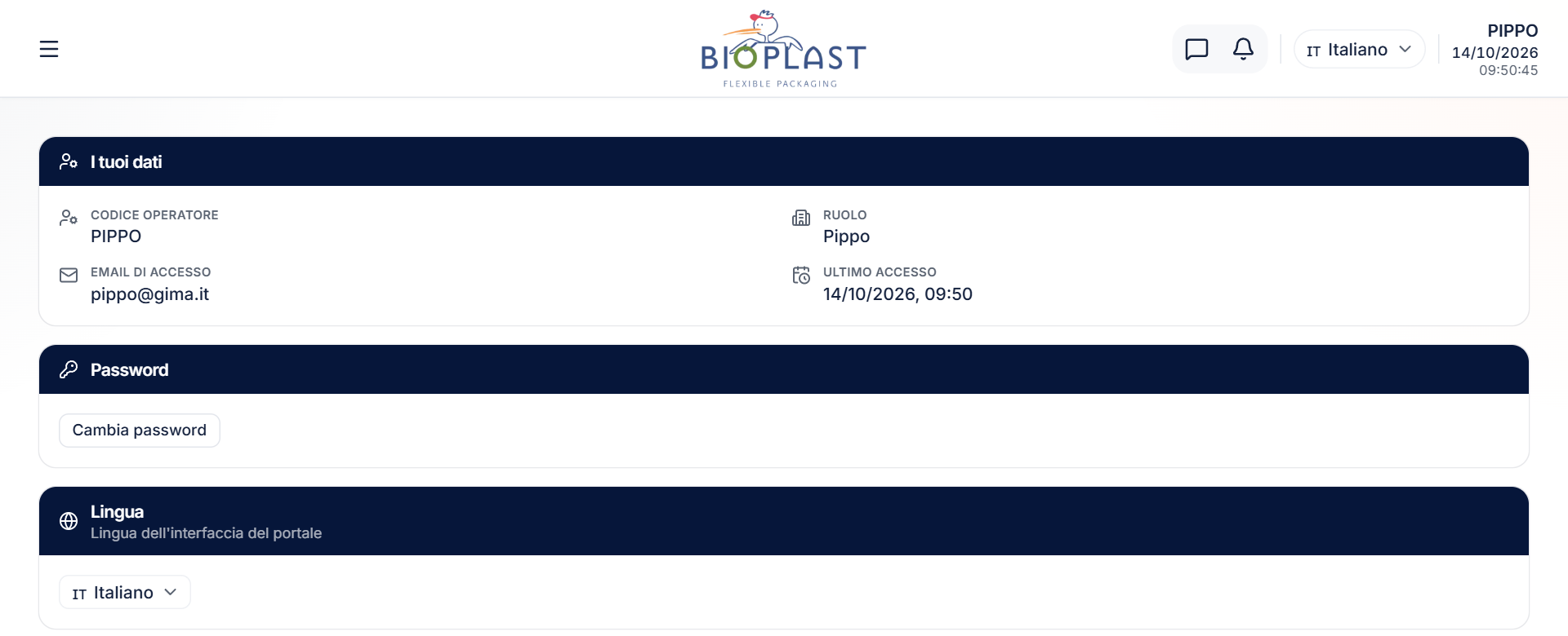 Pagina del profilo dell'operatore GIMA